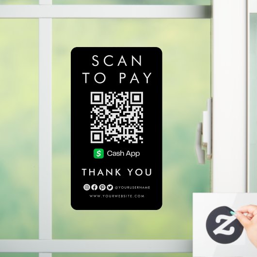 Dank u CashApp Scan om QR Code Modern Black te bet Raamsticker (Huis)