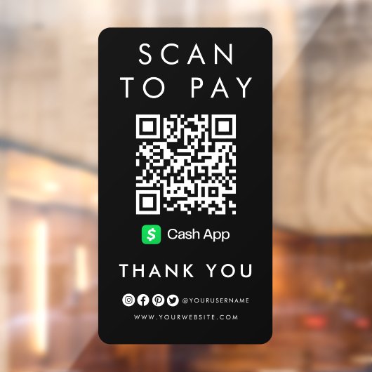 Dank u CashApp Scan om QR Code Modern Black te bet Raamsticker (Vel 2)