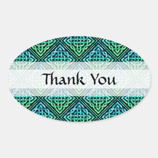 Dank u Celtic Knot - Diamond Blue Green Ovale Sticker (Voorkant)