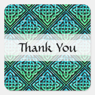 Dank u Celtic Knot - Diamond Blue Green Vierkante Sticker