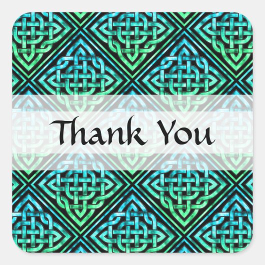 Dank u Celtic Knot - Diamond Blue Green Vierkante Sticker (Voorkant)