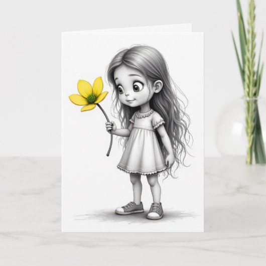 Dank u Chibi kind met gele bloem Kaart (Voorkant)