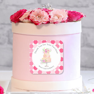 Dank U Chic Gelaagde Cake Met Rozen Bakkerij Vierkante Sticker