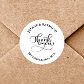 Dank u Chic Kalligrafie Wit Huwelijksgunst Ronde Sticker