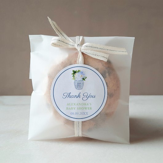 Dank u Chinoiserie Chic Blauw Groen Bloemen Favor Ronde Sticker