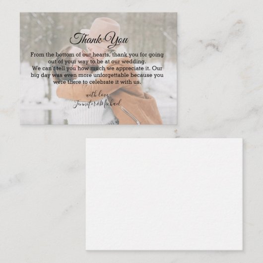 Dank u, chique kalligrafie trouwfoto notitiekaartje (Voorkant / Achterkant)
