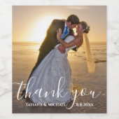 Dank u, chique kalligrafie trouwfoto wijn etiket (Enkel label)