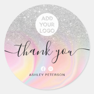 Dank u chique zilveren glitter marmer media logo ronde sticker