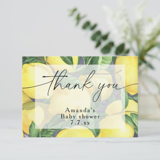 Dank u - Citrus Lemon - Baby shower Bedankkaart (Staand voorkant)