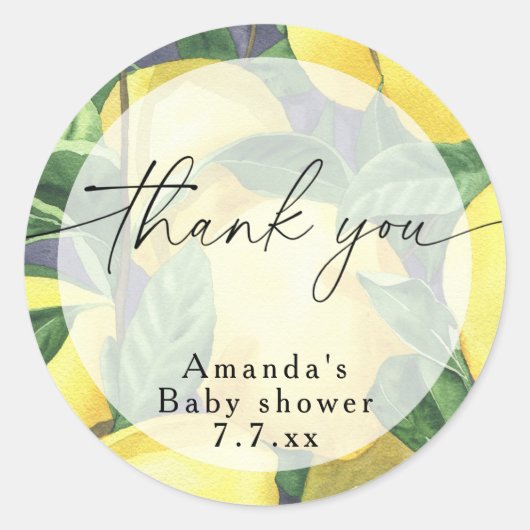 Dank u - Citrus Lemon - Baby shower Ronde Sticker (Voorkant)