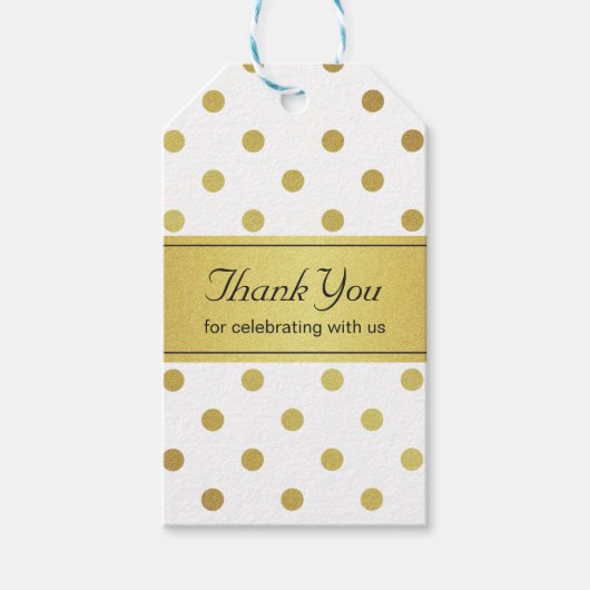 Dank u Classy Wit en Goud Glitter Polka Dots Cadeaulabel (Voorkant)