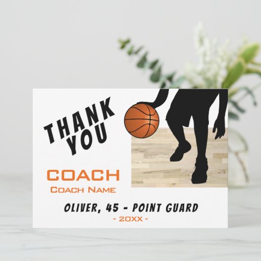 Dank u Coach Basketbalspeler Silhouette Kaart (Staand voorkant)