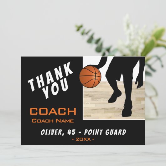 Dank u Coach Basketbalspeler Silhouette Kaart (Staand voorkant)