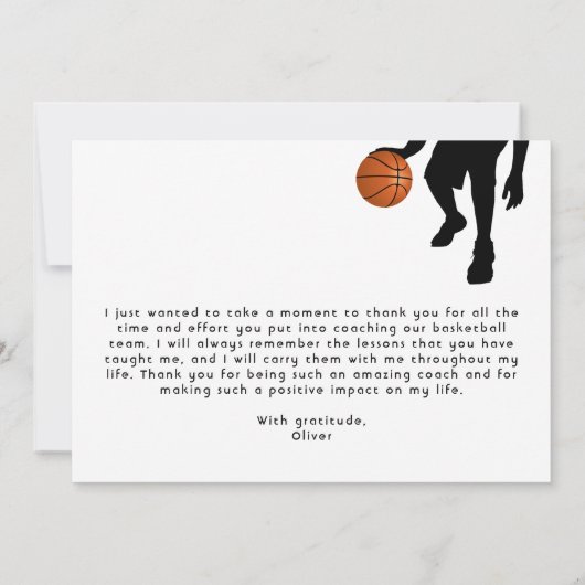 Dank u Coach Basketbalspeler Silhouette Kaart (Achterkant)