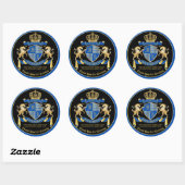 Dank u Coat of Arms Blue Gold Eenhoorn Embleem Ronde Sticker (Vel)
