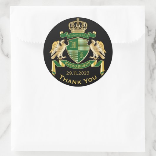 Dank u Coat of Arms Green Gold Eagle Emblem Ronde Sticker (Tas)