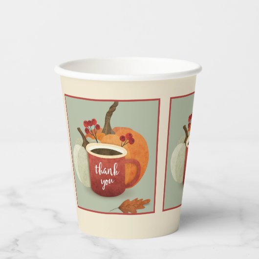Dank u, Coffee Mok & Pumpkin Herfst Theme Papieren Bekers (Voorkant)
