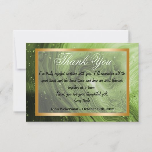 Dank U collega & Licht Groen Marmer, Goud Notitiekaartje (Voorkant)