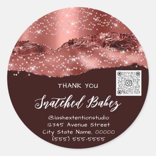 Dank u Cosmetics Logo QR Code Glitter Strokes Ronde Sticker (Voorkant)