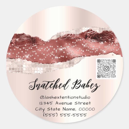 Dank u Cosmetics Logo QR Code Roos Burgundy Ronde Sticker (Voorkant)