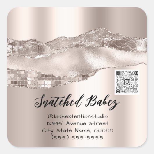 Dank u Cosmetics Logo QR Code Roos Powder Vierkante Sticker (Voorkant)