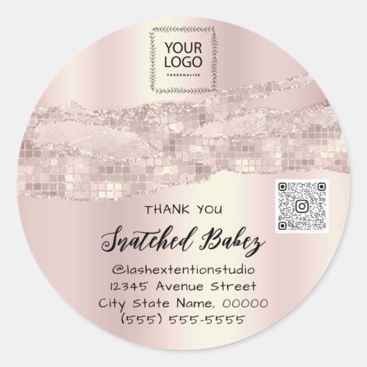 Dank u Cosmetische Logo QR Code Roos Blush Ronde Sticker (Voorkant)