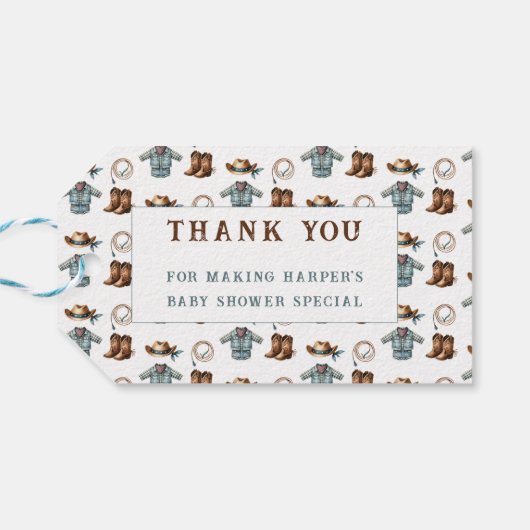 Dank u Cowboy Pattern Baby shower Cadeaulabel (Achterkant Horizontaal)