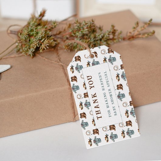 Dank u Cowboy Pattern Baby shower Cadeaulabel