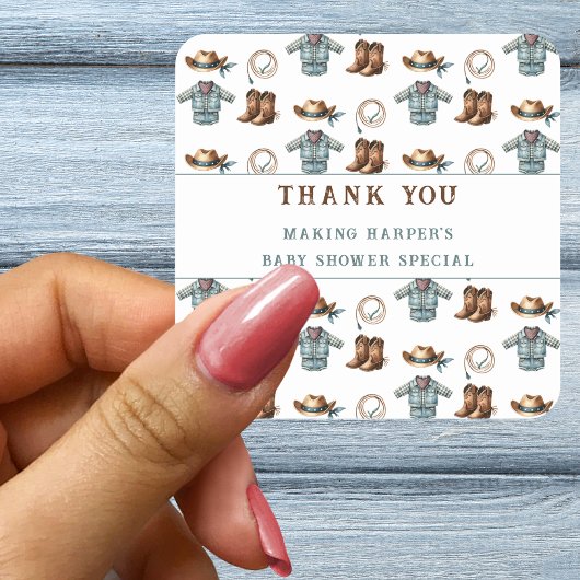 Dank u Cowboy Pattern Baby shower Vierkante Sticker