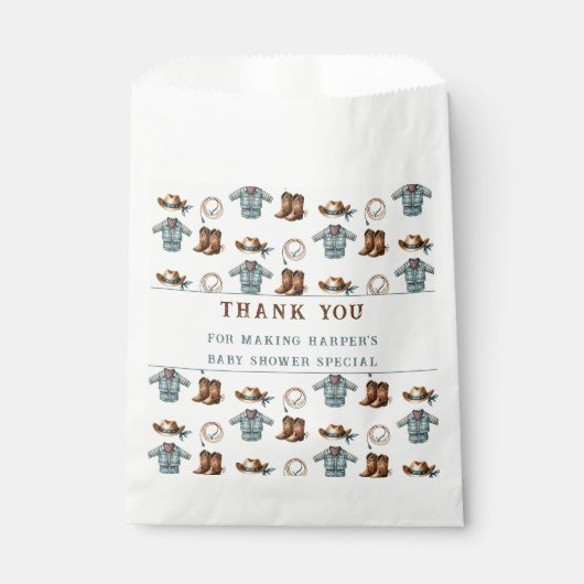 Dank u Cowboy Pattern Boy Baby shower Bedankzakje (Voorkant)