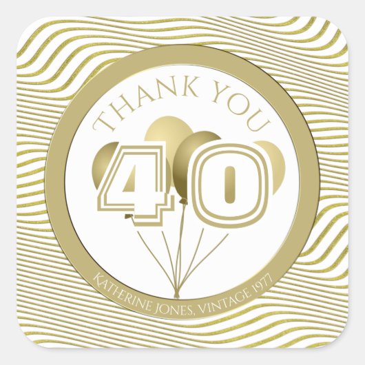 Dank u Custom Age Funky Nummer Wit/Goud Vierkante Sticker (Voorkant)