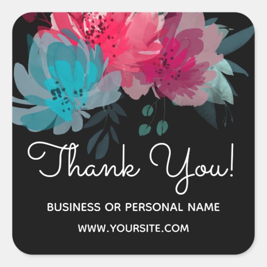 Dank u Custom Business Waterverf Floral Vierkante Sticker (Voorkant)