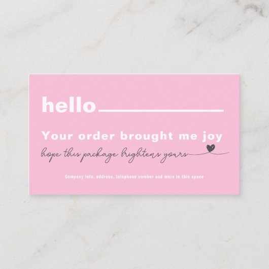 Dank u Customer appreciation note Roze hart Visitekaartje (Achterkant)