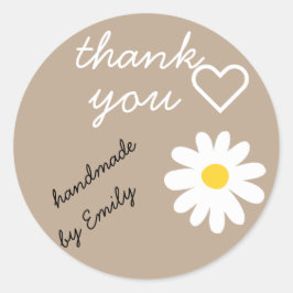 Dank u Daisy Flower Natuur Cream Beige Handmade Ronde Sticker
