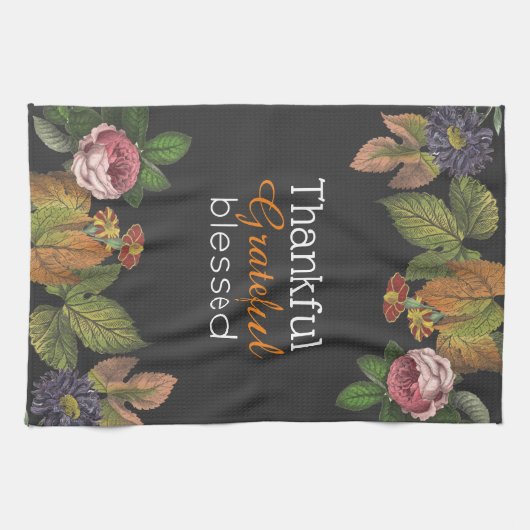 Dank u, dankbaar, gezegend herfst floral theedoek (Horizontaal)