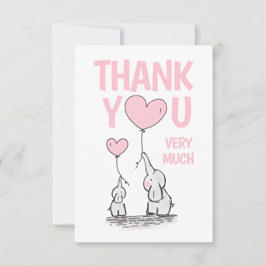 DANK U DANKZIJ Baby shower Elephant Pink BLANK Bedankkaart (Voorkant)