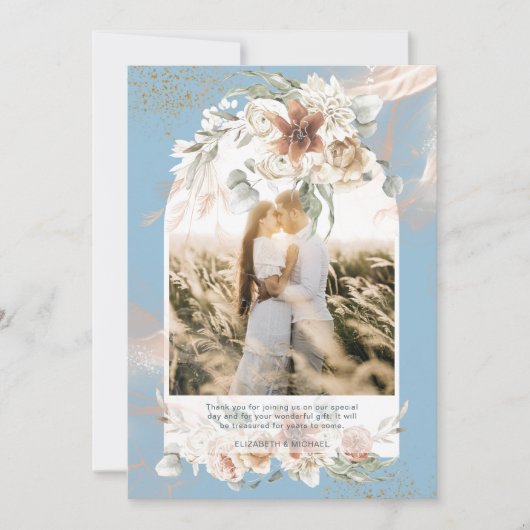 DANK U DANKZIJ Dusty Blue Pampas Grass Floral PHOT Bedankkaart (Voorkant)