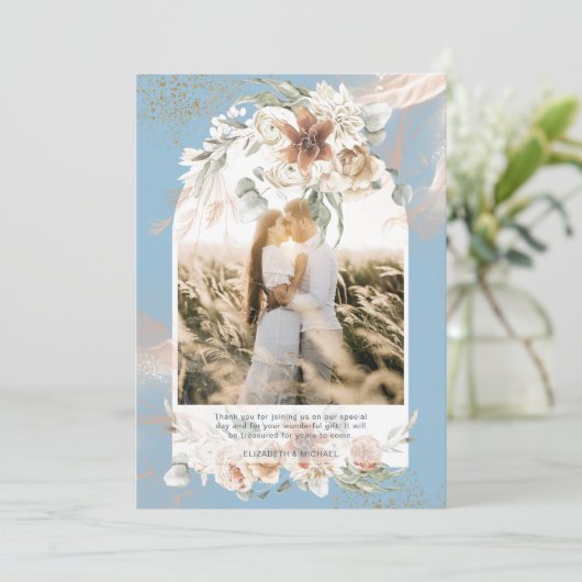 DANK U DANKZIJ Dusty Blue Pampas Grass Floral PHOT Bedankkaart (Staand voorkant)