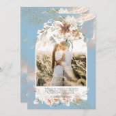 DANK U DANKZIJ Dusty Blue Pampas Grass Floral PHOT Bedankkaart (Voorkant / Achterkant)