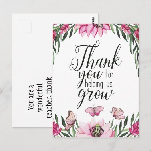 Dank u dat u ons heeft geholpen te groeien -  briefkaart (Voorkant / Achterkant)