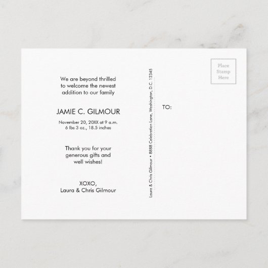 Dank u de Aankondiging van de Fotogeboorte van het (Achterkant)