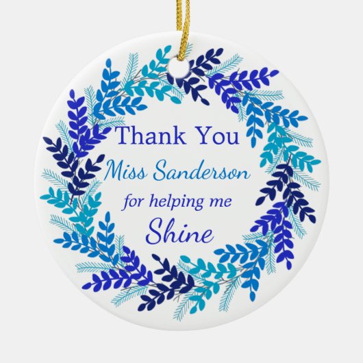 Dank u, de geschenk blauw kerstgeschut van de lera keramisch ornament (Voorkant)