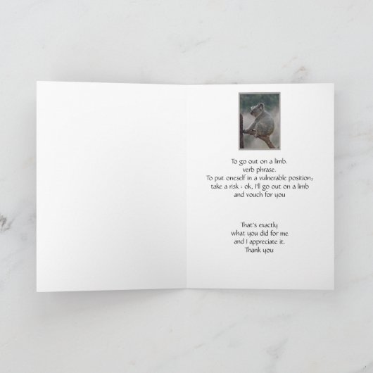 Dank u de Koala van de Pret uitgaan op een lidmaat Bedankkaart (Binnen)