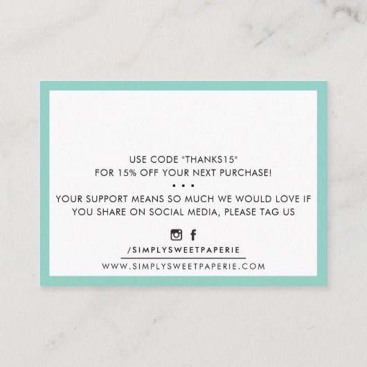 DANK U DE moderne bedrijfsinvoeging serif mint gre Visitekaartje (Achterkant)