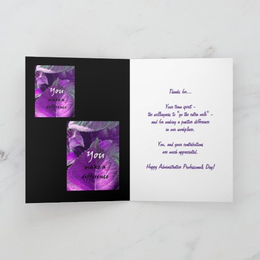 DANK U de PAARSE BLADEREN van de Dag van Beroeps Bedankkaart (Binnen)