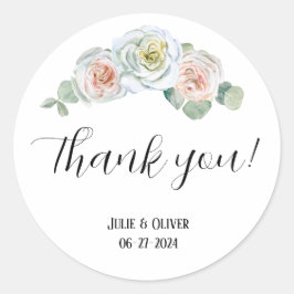 Dank u Delicate Waterverf rozen Ronde Sticker