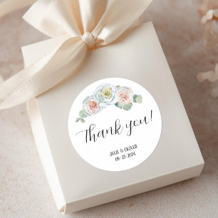 Dank u Delicate Waterverf rozen Ronde Sticker