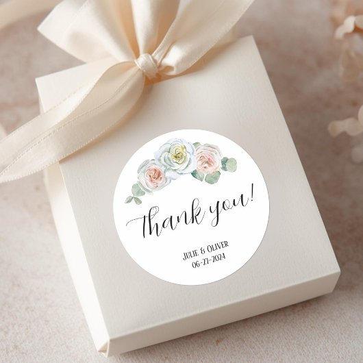 Dank u Delicate Waterverf rozen Ronde Sticker