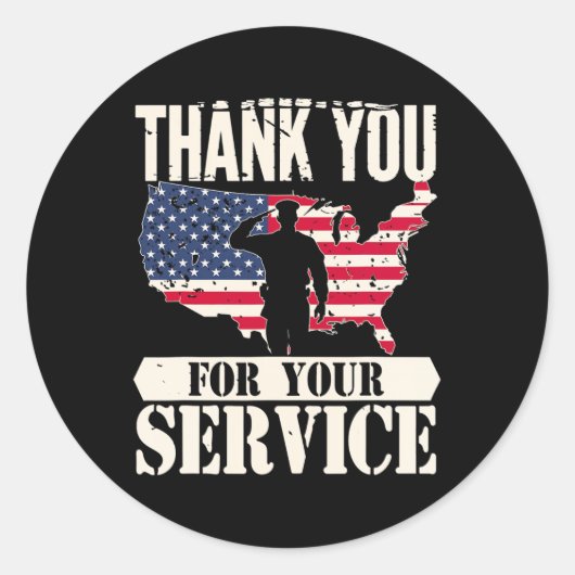 Dank u dienst Veteraan Amerika Patriot Militaire Ronde Sticker (Voorkant)