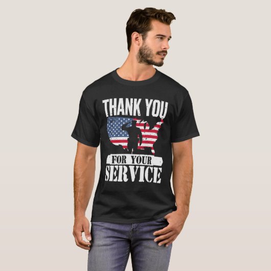 Dank u dienst Veteraan Salute Patriot Militaire T-shirt (Voorkant volledig)